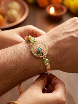 LUCKY JEWELLERY - Enamel Multicolour Beaded Rakhi for Brother with Roli Chawal and Card