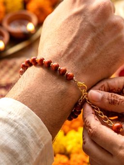 LUCKY JEWELLERY - Elegant Brown Adjustable Rudraksha Style Beaded Rakhi For Brothers
