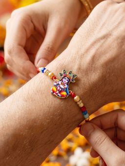 LUCKY JEWELLERY - Spiritual Little Krishna Beaded Rakhi Set For Raksha Bandhan