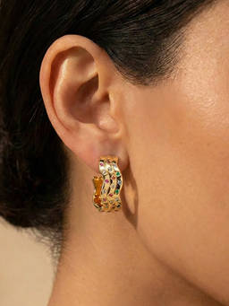 Nishani - Women Silver Multi-Colour Hoops