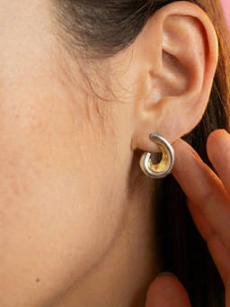 Nishani - Women Silver Dual-Tone Scooped Studs