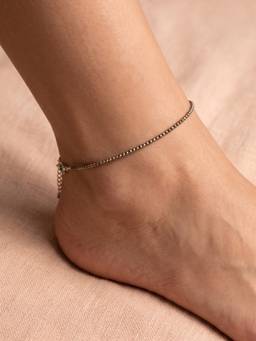 925 SILLER - Pure Silver Pyrite Stone Beaded Anklet for Women and Girls