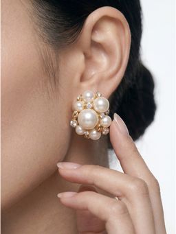 MINJI AND CO. - Vintage Pearl Cluster Earrings Gold Plated Brass with CZ Stone