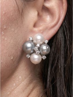 MINJI AND CO. - Pearl Spark Earrings Gold Plated Brass with CZ Stone