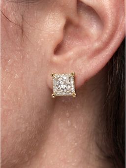 MINJI AND CO. - Princess Cut Solitaire 1 Ct Earrings Gold Plated Brass with CZ Stone
