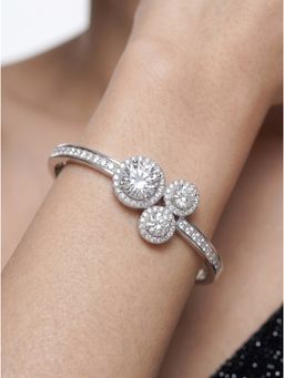 MINJI AND CO. - Silvery Crystal Silver Plated Brass Openable Bracelet with CZ Stone
