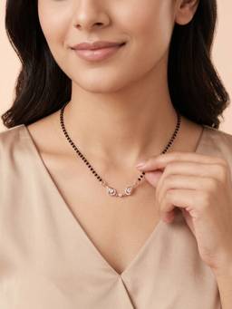 925 SILLER - Pure Silver Rose Gold Plated CZ Teardrop Mangalsutra for Women