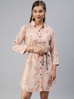 SHOWOFF - Women Floral Peach Shirt Dress