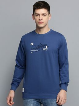 SHOWOFF - Mens Round Neck Printed Blue Pullover Sweatshirt