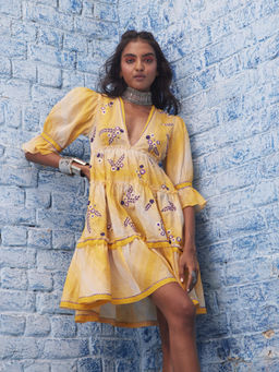 Bhanuni by Jyoti - Women Embroidered Macroon Yellow Mini Dress