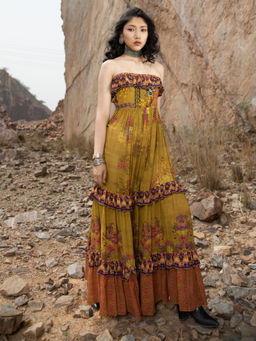 Bhanuni by Jyoti - Women Printed Canary Yellow Maxi Dress