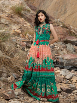 Bhanuni by Jyoti - Women Printed Dynasty Green Maxi Dress