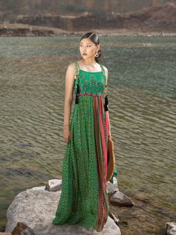 Bhanuni by Jyoti - Women Printed Sacramento Green Maxi Dress