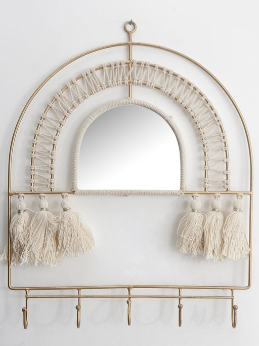 The Decor Mart Macrame Hanging Bohemian Mirror with Hooks