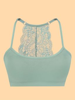 Sillysally - Pista Green Padded Bralette with Lace