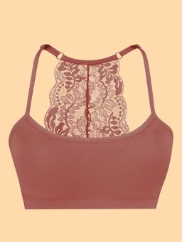 Sillysally - Brown Padded Bralette with Lace