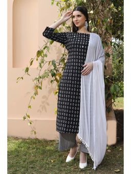 Shaily - Women Black Printed Kurta With Palazzos & Dupatta (set Of 3)