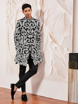 Vastramay - Mens Fox Georgette All-over Embroidered Sherwani with Pant (Set of 2)