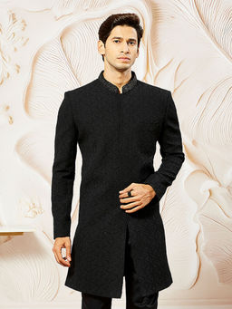 Vastramay - Mens Silk Blend Emboss Fabric Sherwani Only Top