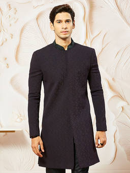 Vastramay - Mens Silk Blend Emboss Fabric Sherwani Only Top