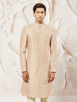 Vastramay - Mens Silk Blend Embroidered Sequined Sherwani Only Top