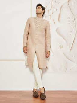 Vastramay - Mens Silk Blend Embroidered Sequined Sherwani with Pant (Set of 2)