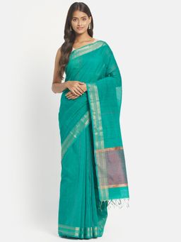 Fabindia - Green Cotton Silk Maheshwari Woven Saree without Blouse