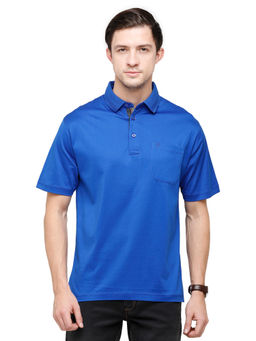 Classic Polo - Men Cotton Solid Half Sleeve Regular Fit Polo Neck Blue Color T-Shirt