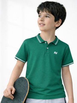 Purple United Kids - Boys Green Cotton Polo T-Shirt