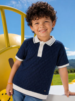 Purple United Kids - Boys Blue Cotton Polo T-Shirt