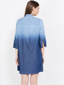 Xpose - Women Blue Ombre Effect Denim Shirt Dress