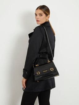 Guess - Women Black Textured Handheld Bag With Magnetic Button Closure With Detachable Strap