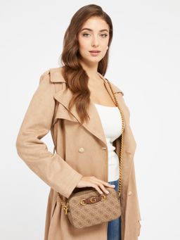 Guess - Women Brown Printed Camera Bag With Zip Closure