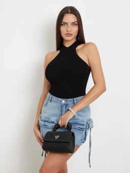 Guess - Women'S Stone Black Aluminium Lua Top Handle Flap Shoulder Bag