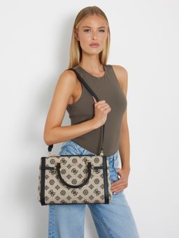 Guess - Women'S Printed Brown Polyester Loralee Satchel Bag