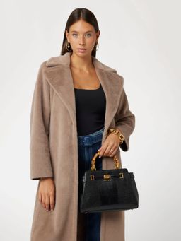 Guess - Black Textured Sibel Satchel Bag with Detachable Strap