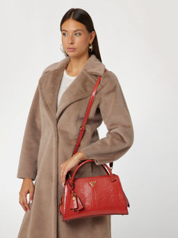 Guess - Red Textured Annita Girlfriend Satchel Bag with Detachable Strap