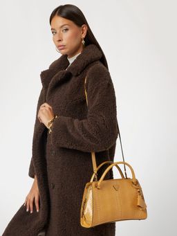 Guess - Yellow Textured Annita Girlfriend Satchel Bag with Detachable Strap