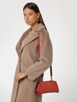Guess - Red Textured Annita Crossbody Top Zip Bag with Detachable Strap