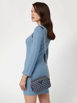 Guess - Navy Blue Printed G Wave Camera Crossbody Bag