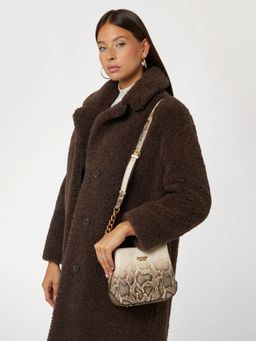 Guess - Beige-Brown Snake Print Eire Small Handbag with Detachable Strap