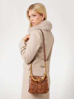 Guess - Brown Snake Print Eire Small Handbag with Detachable Strap
