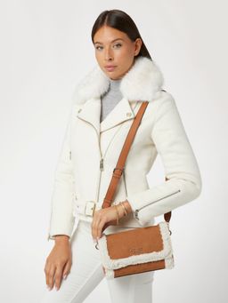 Guess - Tan Fur Logo Davika Flap Sholder Bag