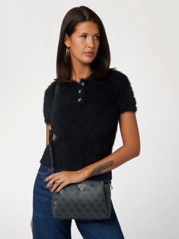 Guess - Women Black Printed Sling Bag with Detachable Strap