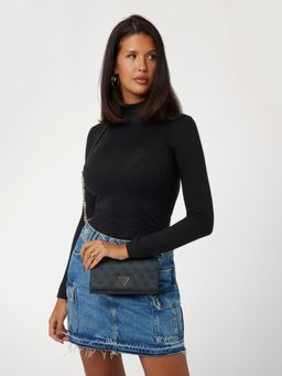 Guess - Women Black Printed Sling Bag with Detachable Strap