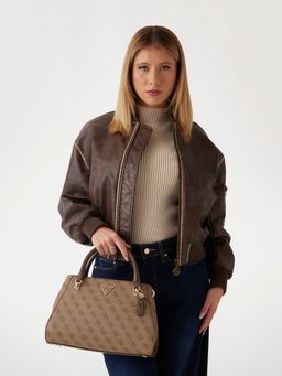 Guess - Brown Logo Brown Printed Noelle Luxury Satchel Bag