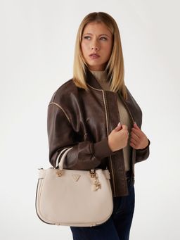 Guess - Beige Solid Fedora Satchel Bag