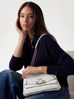 Guess - White Textured Sylvie Convertible Sling Bag