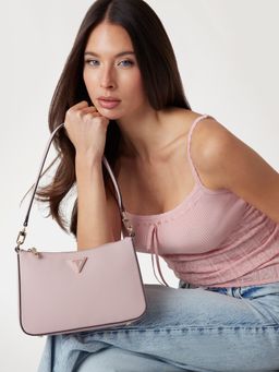 Guess - Rose Pink Textured Eco Jazlynn Top Zip Shoulder Bag