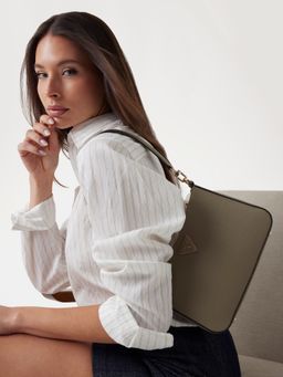 Guess - Sage Green Textured Eco Jazlynn Top Zip Shoulder Bag